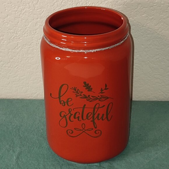 Vase Utensil Holder Be Grateful Thanksgiving Fall Autumn Quotes Gift Ceramic - Picture 1 of 10
